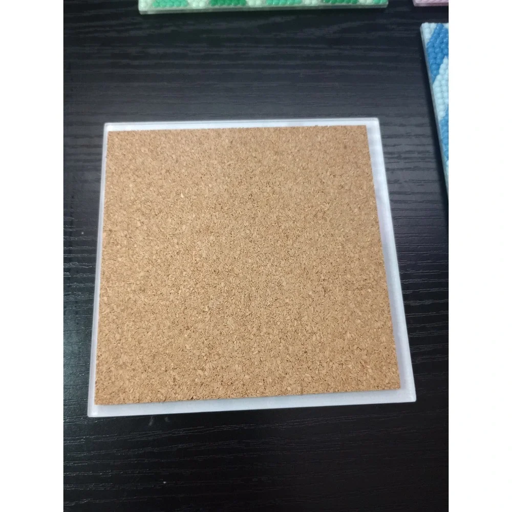 Handmade Diamond Painting Coaster Set of 4 Geometric Cork Back 4x4 Inch